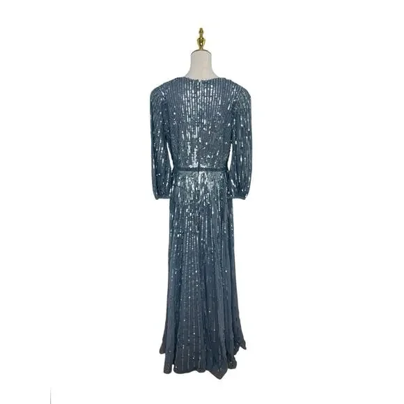 Mac Duggal 5509 Slate Blue Sequins 3/4 Sleeve Gown Size 10 $598 - Picture 7 of 8